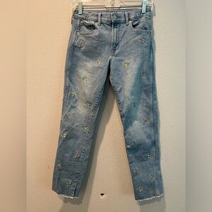 Gap Jeans Size 14 Girls Embroidery Slim Ankle Denim Flowers